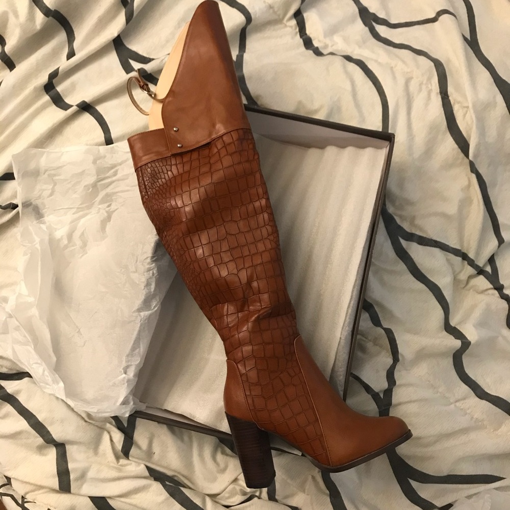 Leila Stone Over the knee boot Cognac color Sz 7.